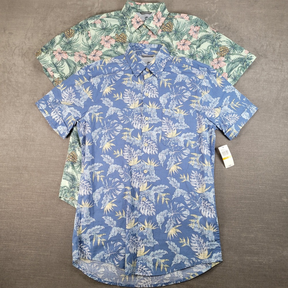IZOD Saltwater Mens‎ Short Sleeve Button Up Shirt Tropical Print Lot of 2 Size S